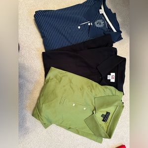 Cutter Buck bundle.Green and blue stripe short sleeve, black long sleeve.